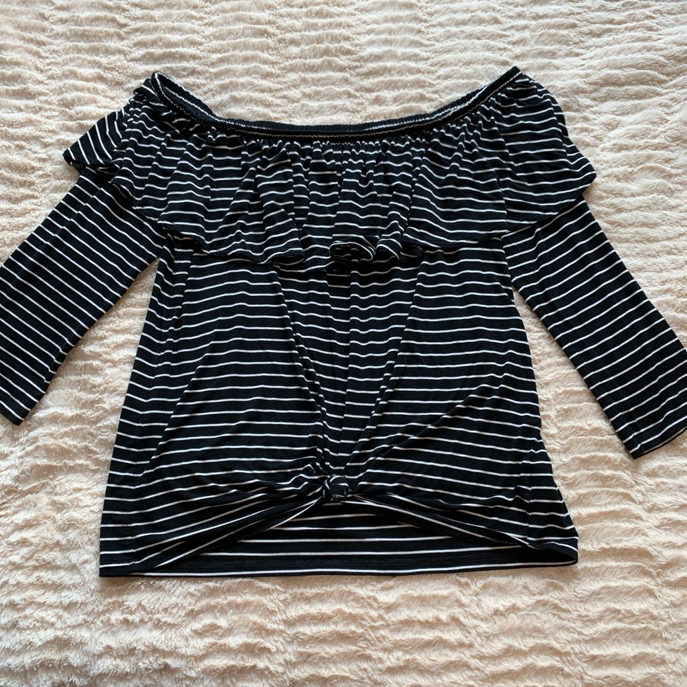 American Eagle Off Shoulder Ruffle Striped Top